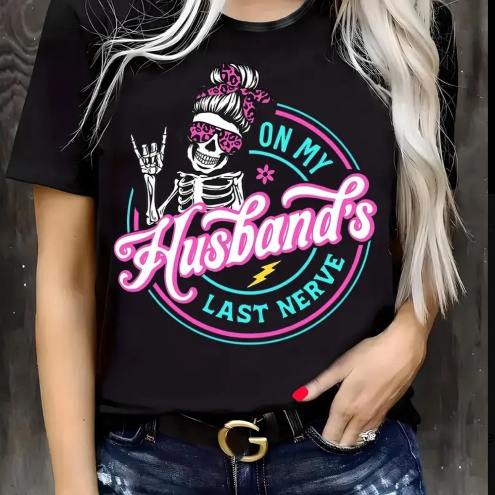 Black Tee with Skeleton and Text Design new in package